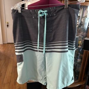 Men’s Boarding Shorts. Green & Black. Tie Front.